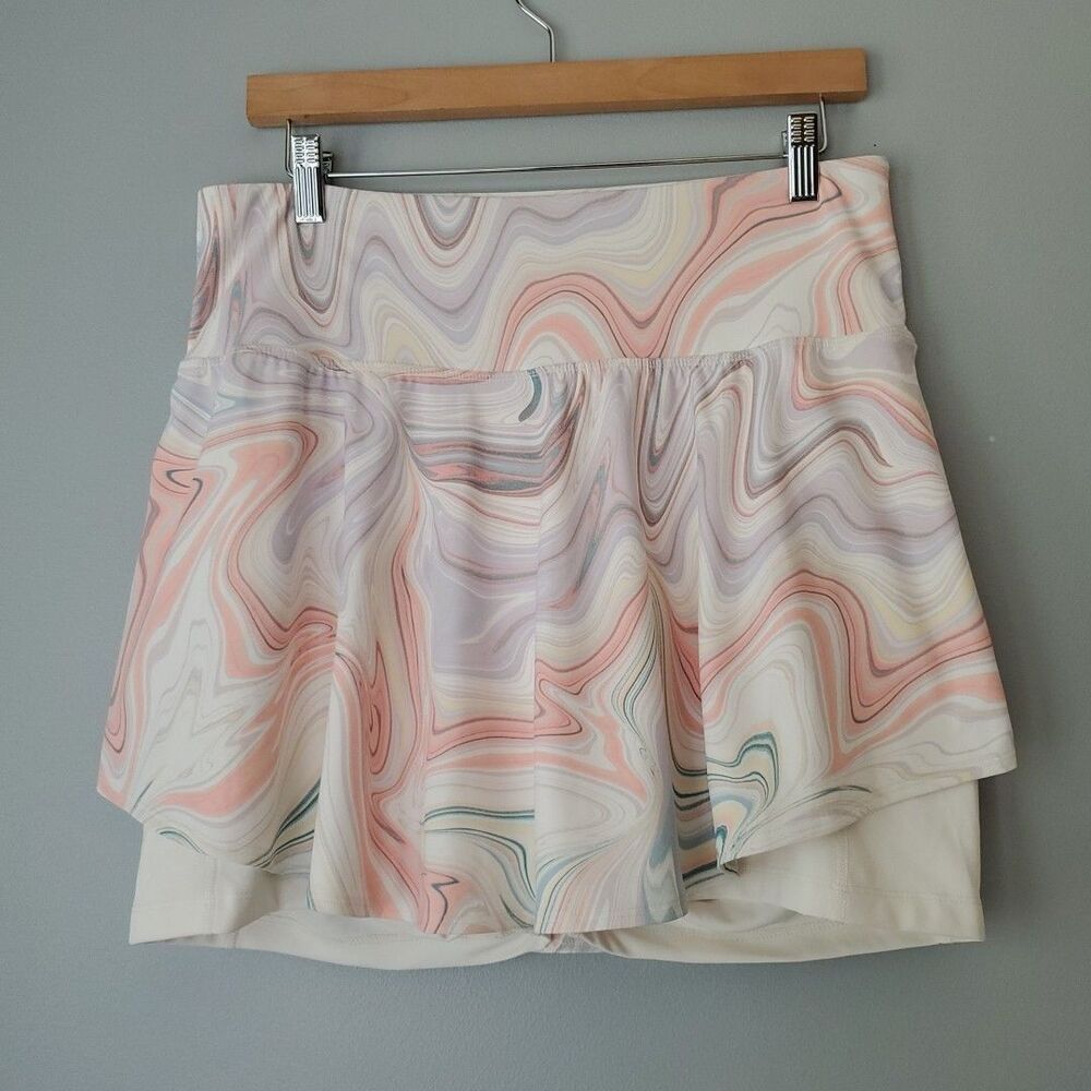 Old Navy Power Soft Go Dry White Pink Swirl High Rise Athletic Skort Womens LRG